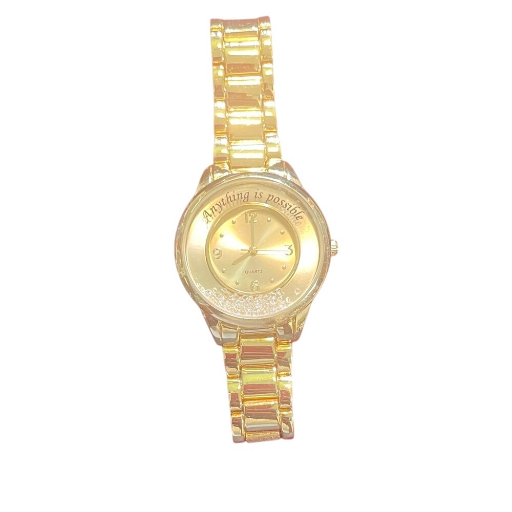 Gold Tone Anything Is Possible Quartz Analog Watch with Crystals